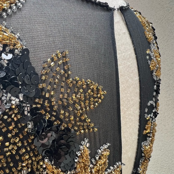 Vintage Sho Max gorgeous beaded sequins dress black bronze floral Sz M - Picture 10 of 12